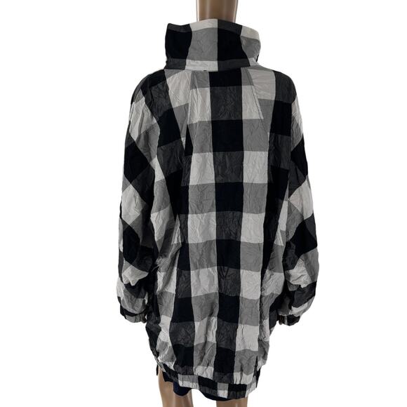 Alembika Black Checkered Gray Button Up Crinkle White Lightweight Jacket - Picture 9 of 11